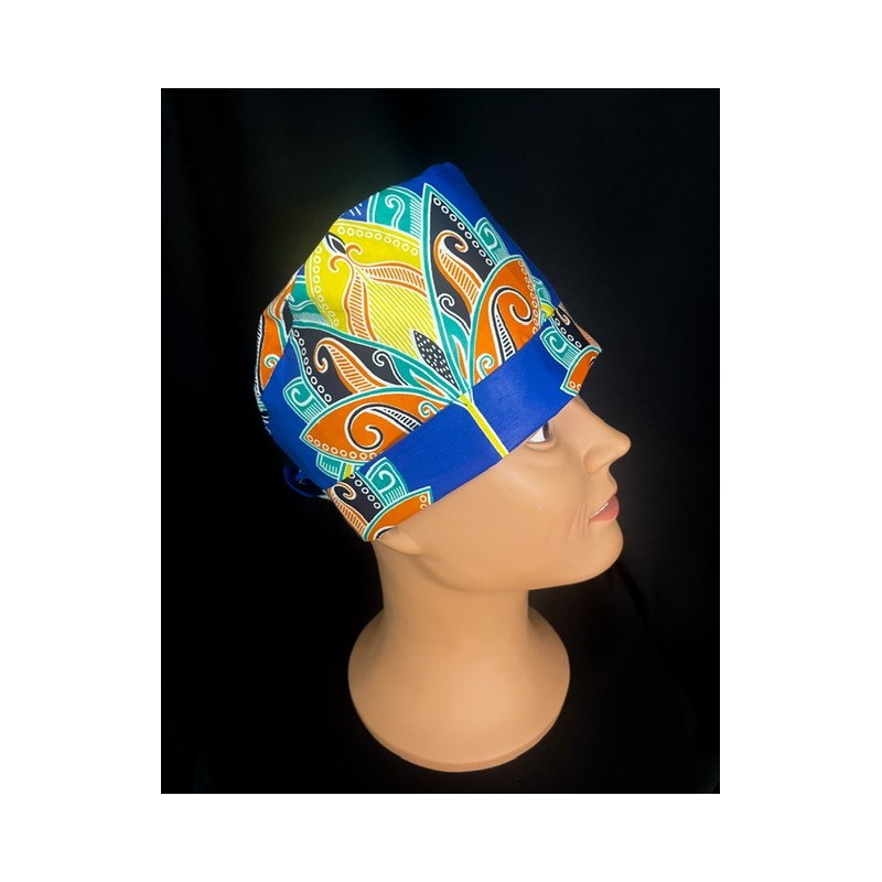 Calot médical bloc opératoire en coton – Motif wax Zaïre – Taille adulte unisexe